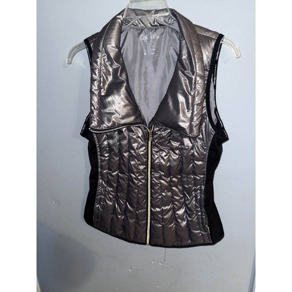 Calvin Klein Premium Down Vest Womens Med Performance Puffer Full Zip‎ Ski Shiny